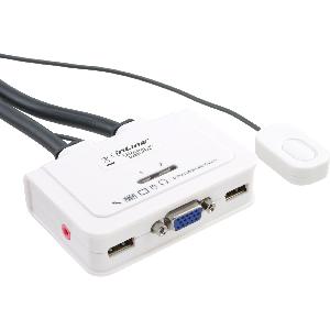 InLine KVM Switch - 2-fach - VGA - USB - mit Audio - integr. Kabel